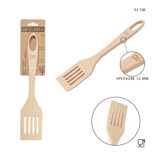 [0228735] Espátula perforada de madera 32x6.5cm utensilio de cocina