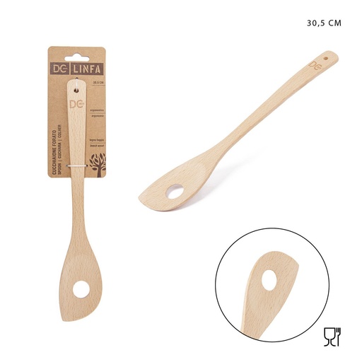 [0228745] Cuchara perforada grande de madera 30.5X5.5CM - Utensilios de cocina