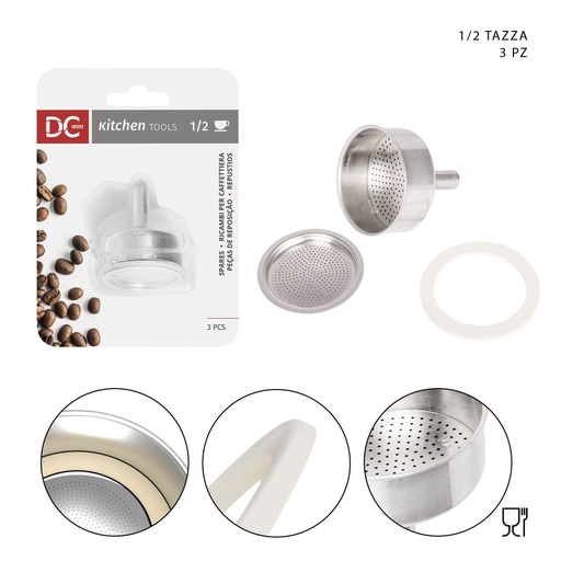 [0229587] Filtro + juntas + embudo para cafetera de 1/2 taza 3PZ - Accesorios de cocina