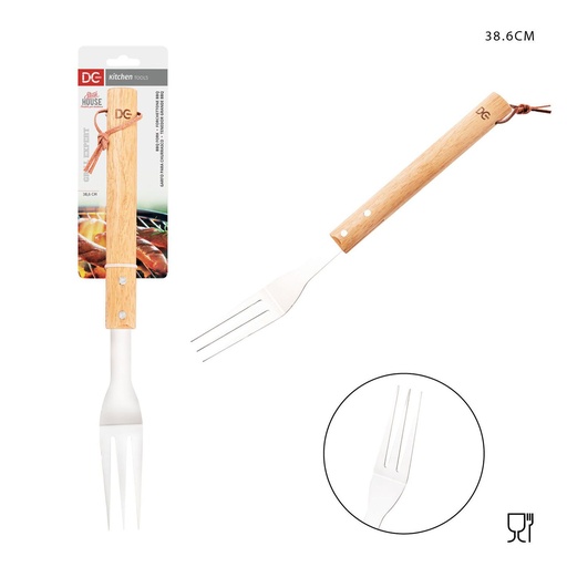 [0229556] Tenedor de barbacoa con mango de madera 38.6 cm - Utensilios para BBQ
