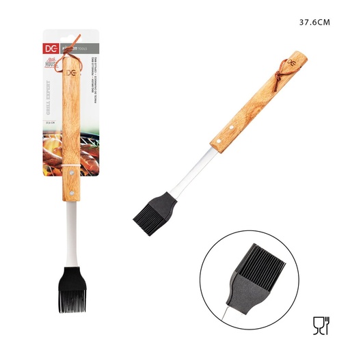 [0229558] Cepillo de silicona para BBQ con mango de madera 37.6cm - Accesorios para barbacoa