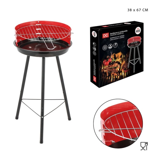 [0229570] Barbacoa de carbón redonda con parrilla 38x67cm para exteriores