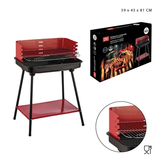 [0229571] Barbacoa de carbón rectangular con parrilla 59x43x81cm para jardín