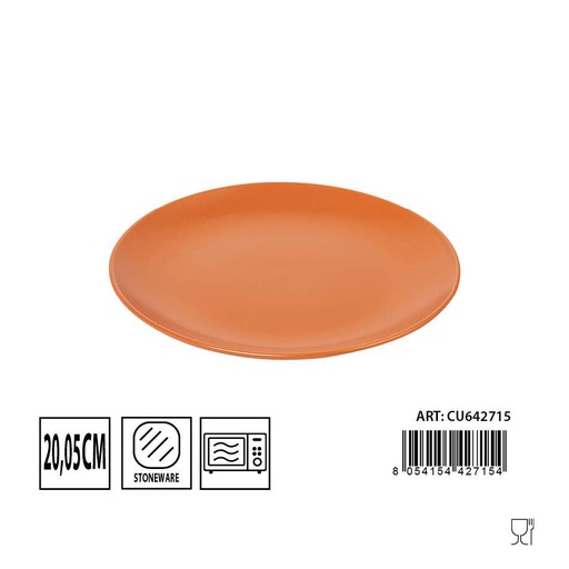 [0229988] Plato de cerámica mate color caramelo 20.05cm para cocina y mesa