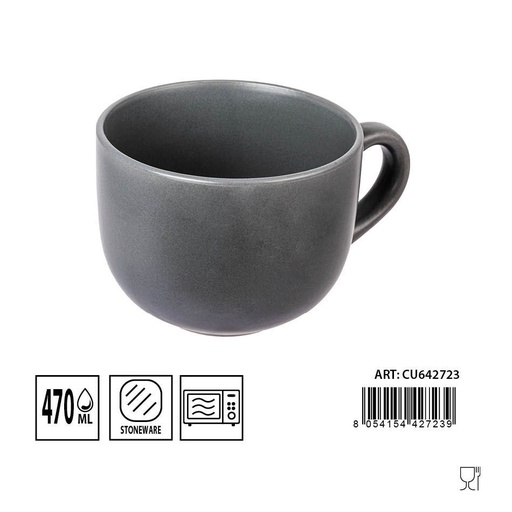 [0229996] Taza de cerámica gris mate 470ml para desayuno