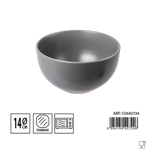 [0229997] Cuenco de cerámica gris mate 14cm para cocina