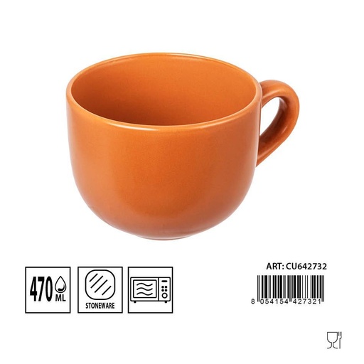 [0230005] Taza de desayuno cerámica color caramelo 470ML - Tazas elegantes y funcionales