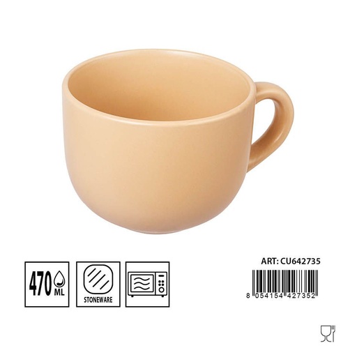 [0230008] Taza de desayuno cerámica arena 470ML - Taza duradera para todo uso