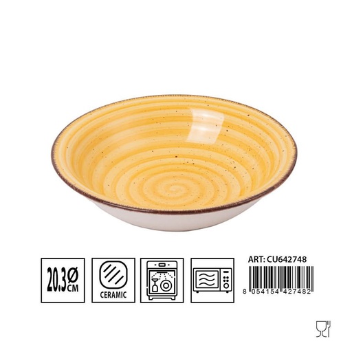 [0230180] Plato hondo amarillo 20.3 cm - Cerámica y utensilios de mesa