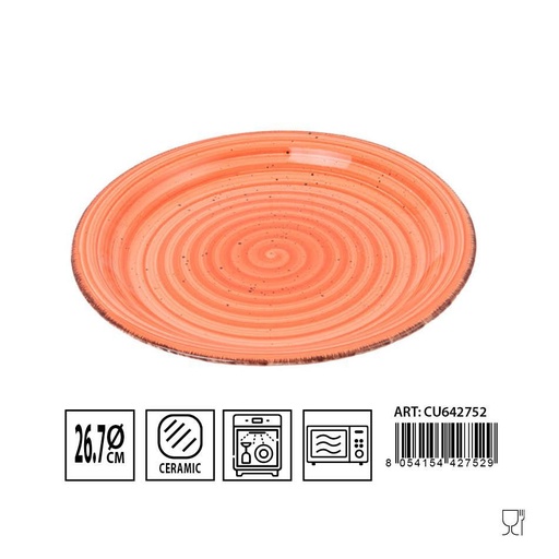 [0230184] Plato plano 26.7cm anaranjado para vajilla de cocina