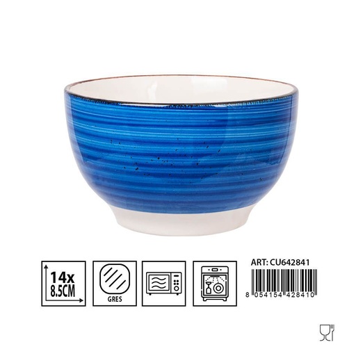 [0231635] Cuenco de cerámica azul D14x8.5cm para cocina y vajilla