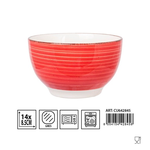 [0231639] Cuenco de cerámica rojo D14x8.5cm para alimentos