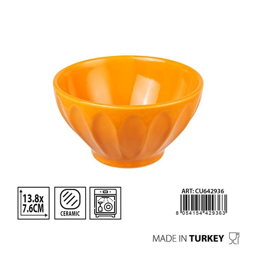 [0231916] Cuenco Badem de cerámica D13.8 H7.6cm amarillo para cocina y vajilla