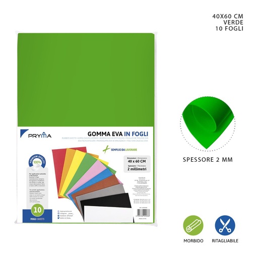 [0147849] Lámina goma EVA verde 40x60cm 2mm - Material de manualidades
