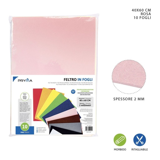 [0147882] Hoja de fieltro rosa 40x60CM 2MM 264G - Material de manualidades