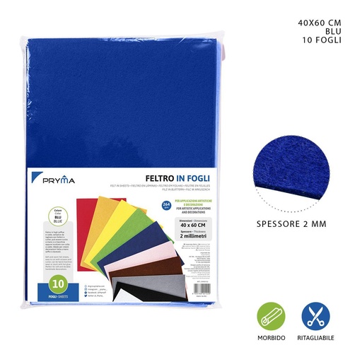 [0147883] Hoja de fieltro azul 40x60CM 2MM 264G - Material de manualidades