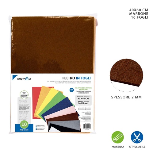 [0147884] Hoja de fieltro marrón 40x60CM 2MM 264G - Material de manualidades
