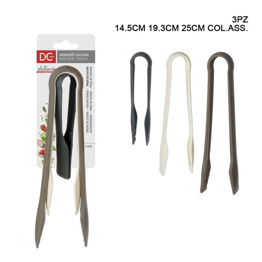 [0148739] Pinza plástica 14.5-19.3-25 cm 3 pz - Utensilios de cocina