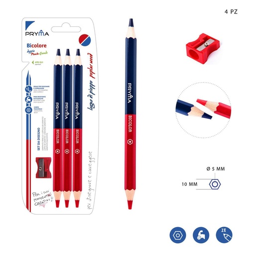 [0148687] Lápiz bicolor grande 3 piezas + sacapuntas - Herramientas de escritura