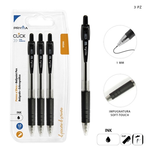 [0149949] Bolígrafo de clic 1mm (3 piezas) negro - Herramientas de escritura