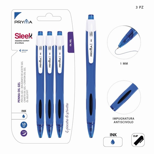 [0149955] Bolígrafo de clic de gel 1mm 3pz azul