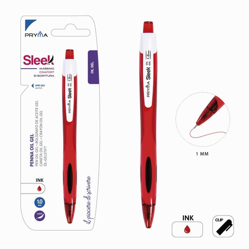 [0149958] Bolígrafo de clic de gel 1.0mm rojo para escritura