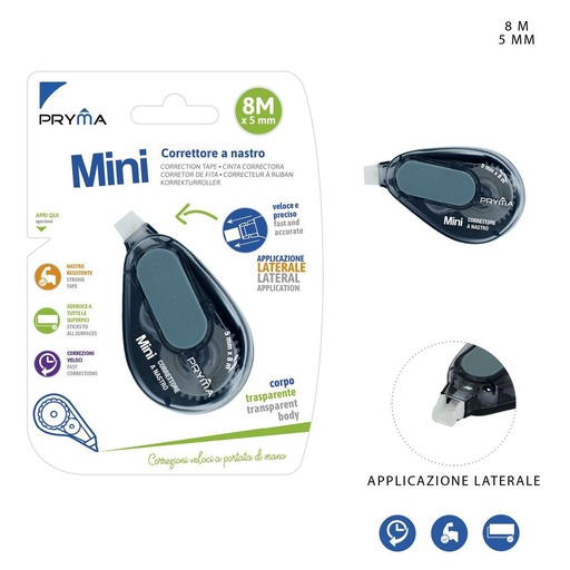 [0201581] Cinta correctora mini 5mm x 8m negro para corrección de escritura