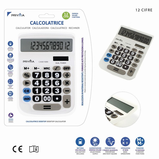 [0202832] Calculadora de 12 dígitos 192X130X30mm blanca - Artículos de oficina