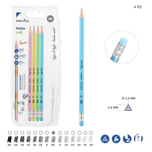 [0202200] Lápiz de grafito HB con goma de borrar 4PZ - Utensilios de escritura
