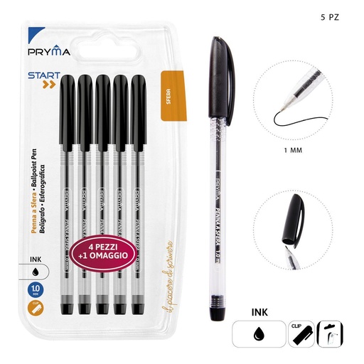[0203294] Bolígrafo negro con tapa 1MM (5 unidades) - Accesorios de escritura