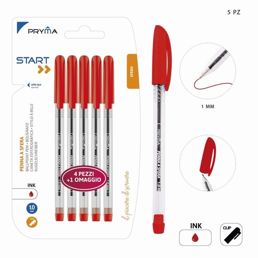 [0203296] Bolígrafo rojo con tapa 1MM (5 unidades) - Accesorios de escritura