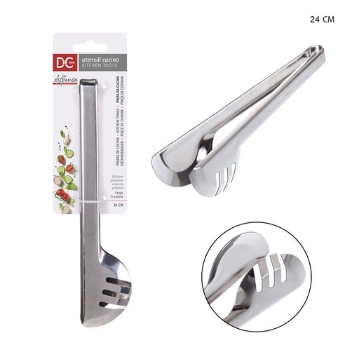 [0200383] Pinza de cocina de acero inoxidable 24x3.5cm para utensilios