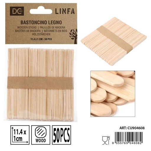 [0242883] Palitos de madera 11.4X1.2CM 50 piezas - Utensilios desechables de cocina