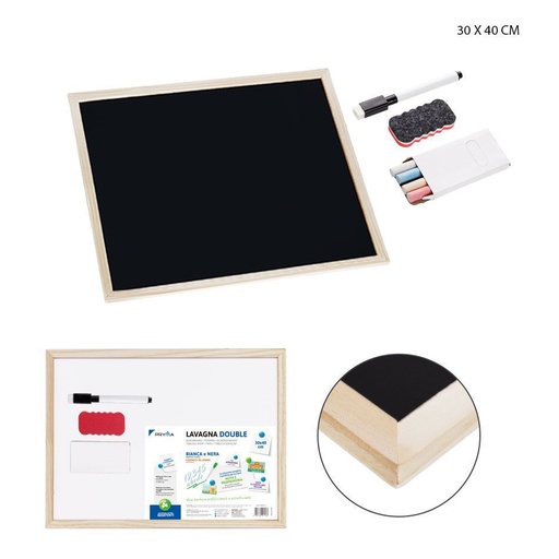 [0204835] Pizarra de dos caras blanco y negro 30x40cm 4pz - Materiales de escritura