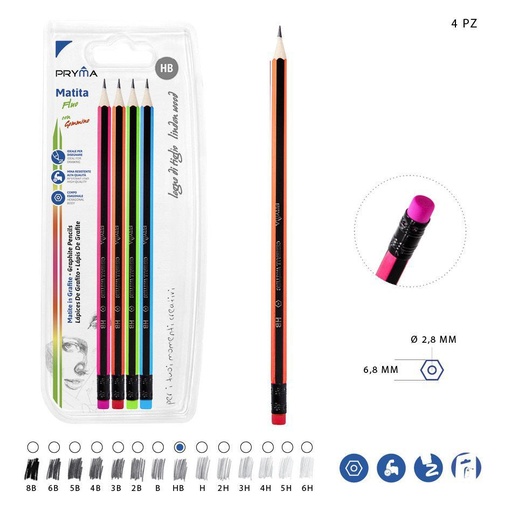 [0204135] Lápiz HB con goma de borrar 4PZ - Utensilios de escritura