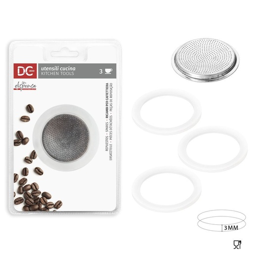 [0205680] Juntas y filtro para cafetera 3 tazas, set 3 piezas para repuestos de cafeteras