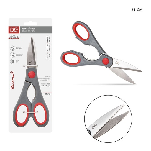 [0204899] Tijeras de uso múltiple 21 cm gris/rojo - Utensilios de cocina