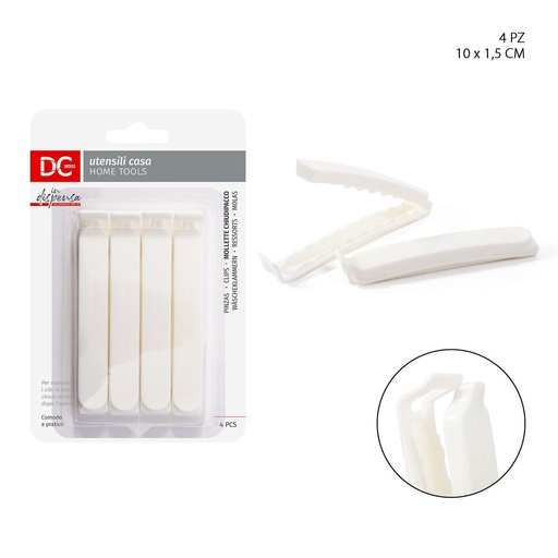 [0205707] Clips de cierre para bolsa 10x1.5cm 4pzs - Accesorios de cocina