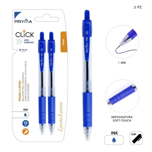 [0205753] Bolígrafo de clic 1mm 2pz color azul