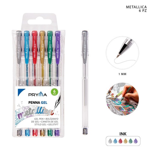 [0206336] Bolígrafo de gel metálico 0.8MM 6PZ - Herramientas de escritura