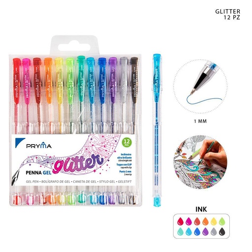 [0207194] Bolígrafo de gel de colores 1 mm 12 piezas - Útiles de escritura