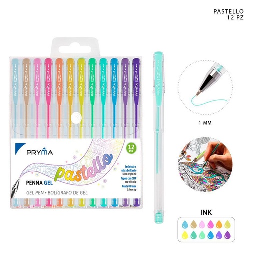 [0207195] Bolígrafo de gel de color pastel 0.8 mm 12 piezas - Útiles de escritura