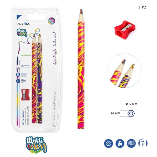 [0207662] Lápiz jumbo con punta multicolor 2pz + sacapuntas para dibujo y escritura