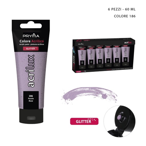[0208065] Pintura acrílica con purpurina 60ml N.186 rojo rosa - Pinturas para manualidades