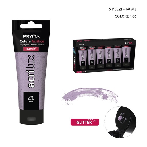 [0208065] Pintura acrílica con purpurina 60ml rojo rosa para manualidades