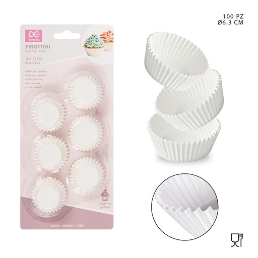 [0204162] Moldes de papel para magdalenas 6.3CM 100PZ blanco - Utensilios para hornear