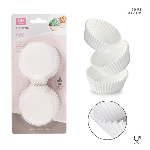 [0204166] Moldes de papel para magdalenas 12cm 50pcs blanco repostería