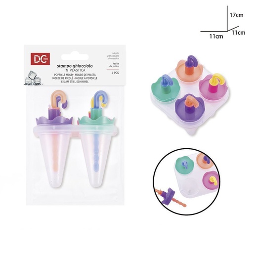 [0205792] Molde de helados de plástico 11x11x17 cm 4 piezas - Utensilios de heladería
