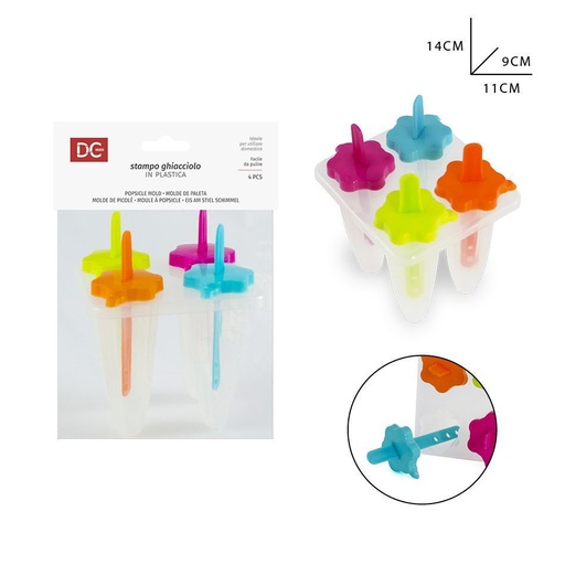 [0205793] Molde de helados de plástico 14x9x11 cm 4 piezas - Utensilios de heladería