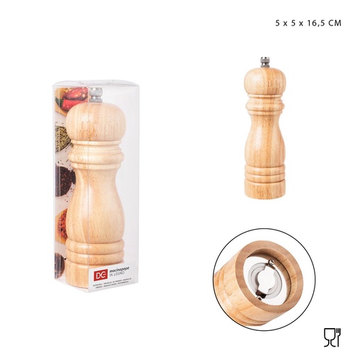 [0208674] Molinillo de pimienta de goma madera 5x5x16.5 cm - Utensilios de cocina